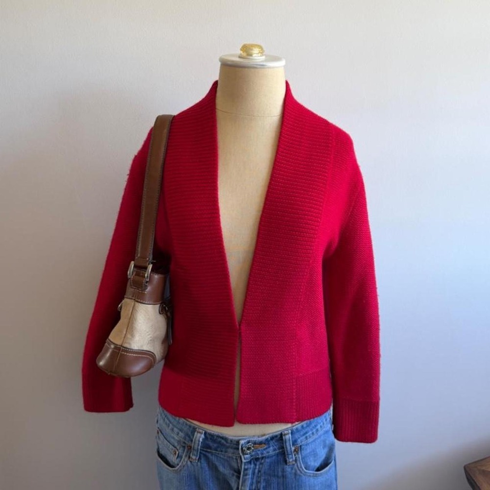 Vintage Marisa Christina Red Merino Wool Cardigan Sweater 90s Minimalist Medium
